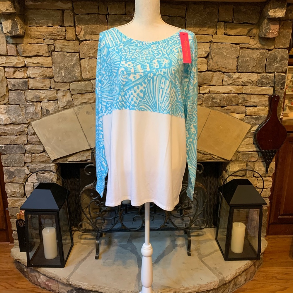NWT Lilly Pulitzer Finn Top Succulent Blue Sea Cup